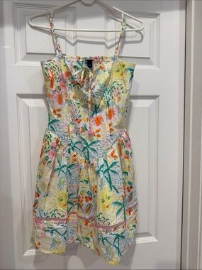 Roller Rabbit White Tropical Print Sundress with Green and Yellow Accents